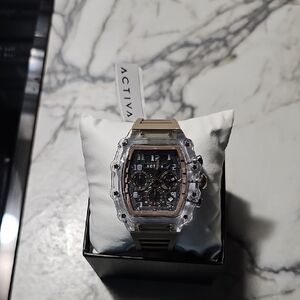 Activa Men's Watch - Clear Case with Beige Strap